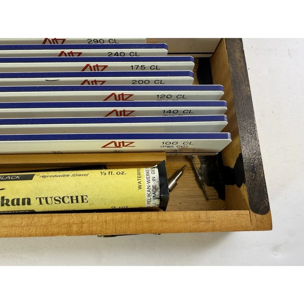 Vintage Lutz Superdyne Mechanical Lettering Drafting Template Set Complete Case